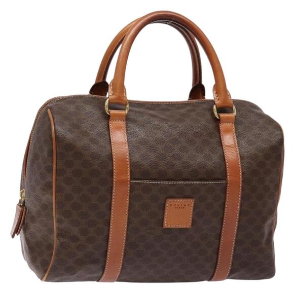 CELINE Macadam Canvas Hand Bag Pvc Leather Brown Gold - Picture 1 of 13